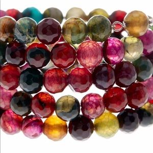 Faceted Multicolor Agate Coil Wrap Bracelet